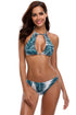 Sexy Palm Leaf Print Front Cutout Halter Bathing Suit